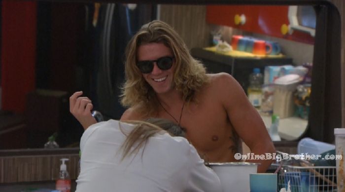 Angela Take the sunglasses off and put a shirt on, I can't even look at  you! Big Brother Canada 12 Spoilers