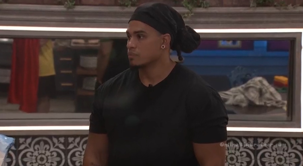 Keanu and Vince talking in the Big Brother 27 kitchen