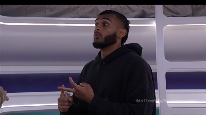 Yash talking with Barrett in the pod room after veto player picks