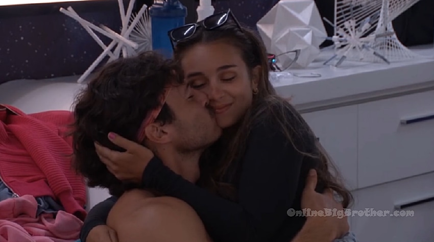 Rome and Lyric embracing and kissing in the Big Brother house