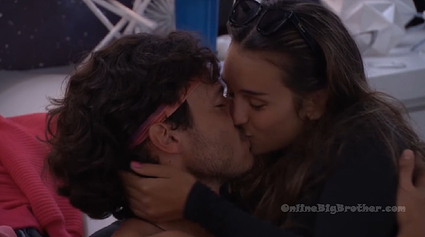 Rome and Lyric kissing in the Big Brother house, illustrating their escalating showmance