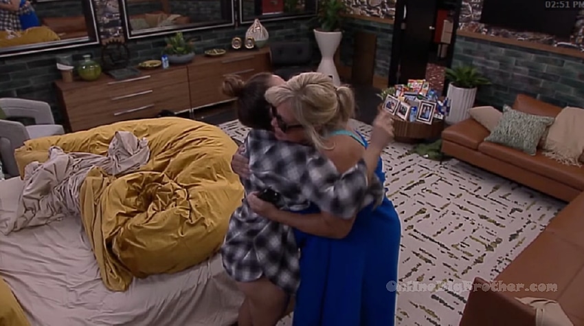 Dee and Angela hugging in the HOH room at 2:51 PM