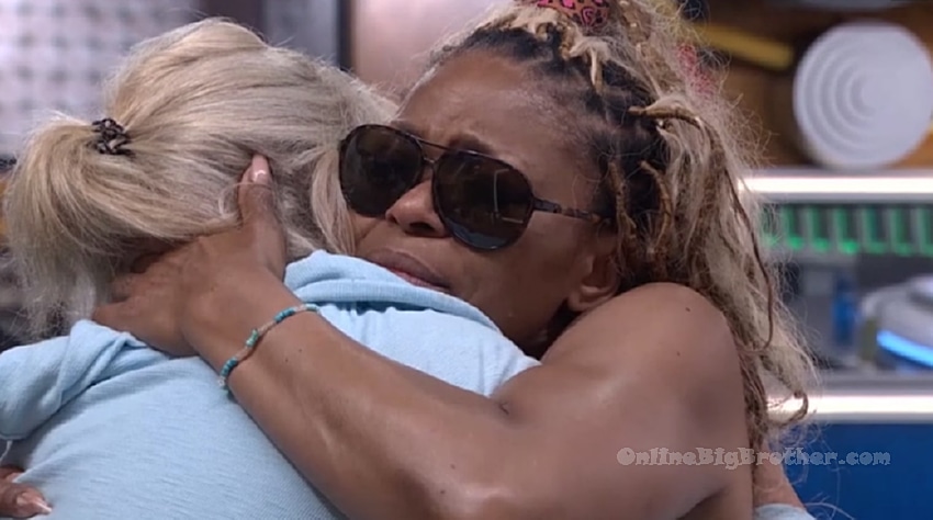 Angela hugs and comforts an emotional LALA in the Big Brother kitchen