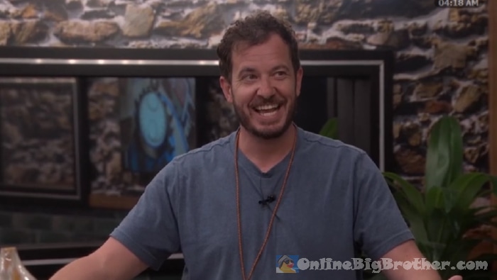 Devens laughing in the HOH room at 4:18 AM during the Toolshed alliance formation