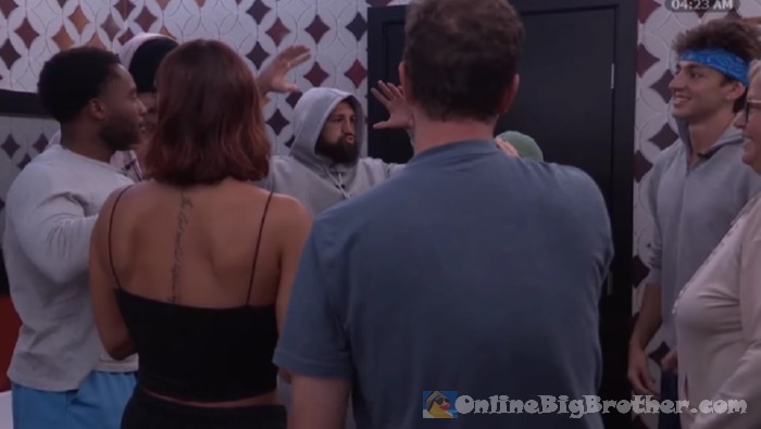 The Toolshed alliance gathered in the HOH room at 4:23 AM forming their group ahead of nominations