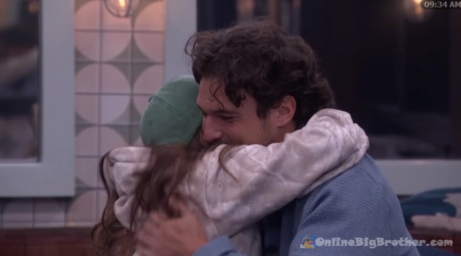 Rome and Dee hug at the end of their tense game conversation, with Dee expressing relief at Rome's olive branch