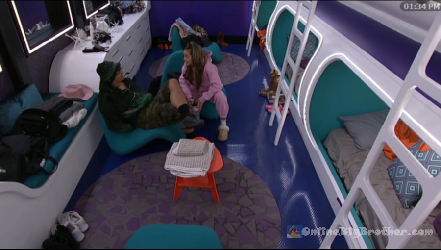 Jason and Lyric talking in the Big Brother bedroom at 1:05 PM, shortly before nominations