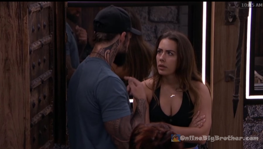 Barrett and Taylor talking in the Big Brother house at 10:15 AM