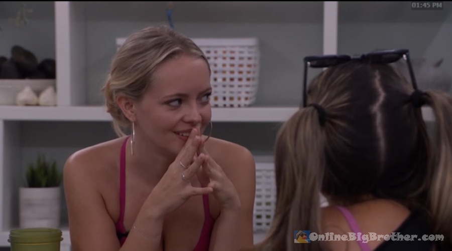 Mallory talks game with another houseguest at 1:45 pm