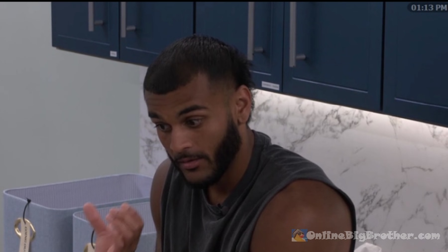 Yash gesturing as he gives Melody comp psychology advice in the Big Brother house at 1:13 PM