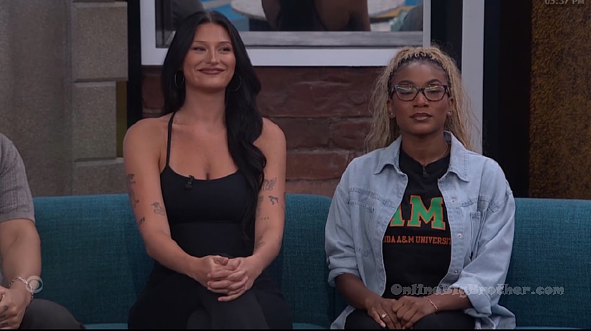Ashley and Taylor seated on the couch before giving their eviction statements