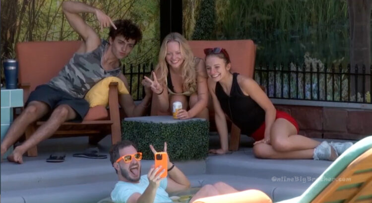 Drew, Melody, Mallory and Deven poolside in August on the Big Brother 28 Live Feeds