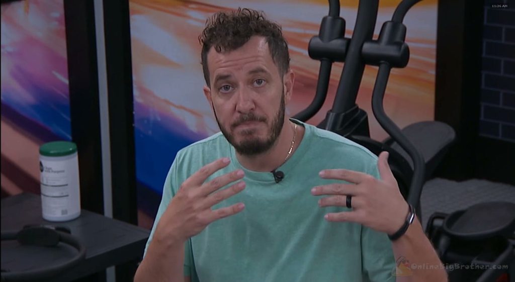 Devens talks to the feed camera alone in the Big Brother 28 gym