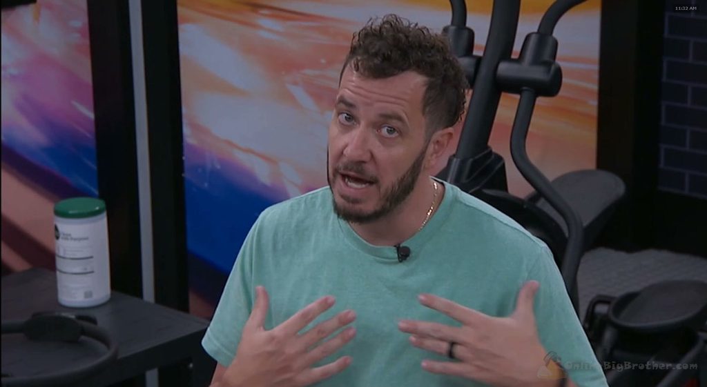 Devens talks to the feed camera alone in the Big Brother 28 gym