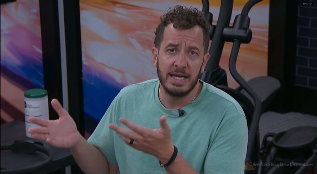 Devens talks to the feed camera alone in the Big Brother 28 gym