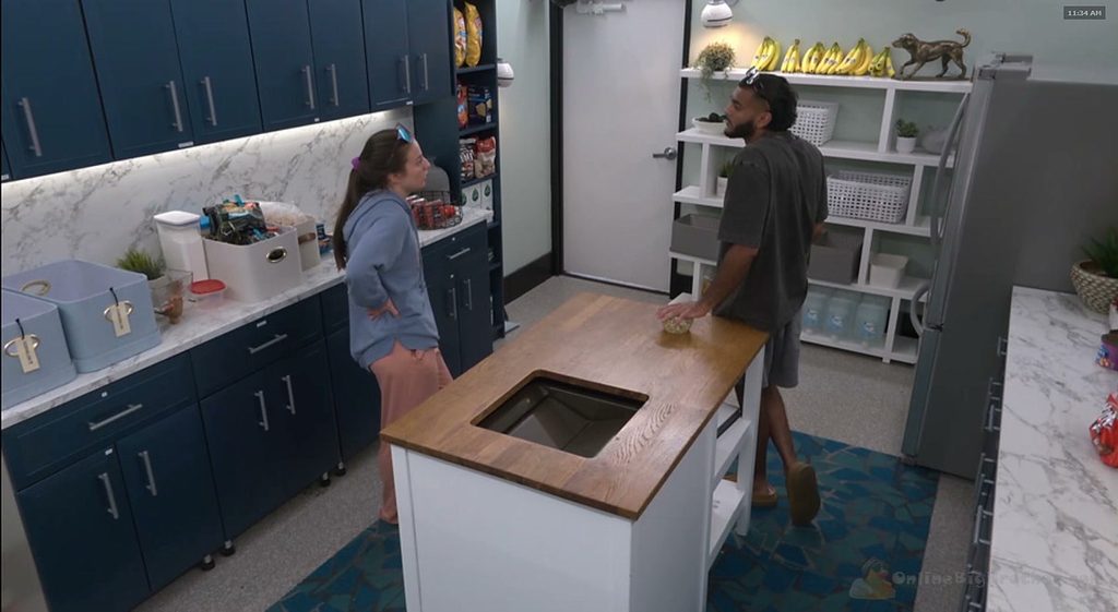 Yash and Mallory talk quietly in the storage room about Lala and Drew as liabilities