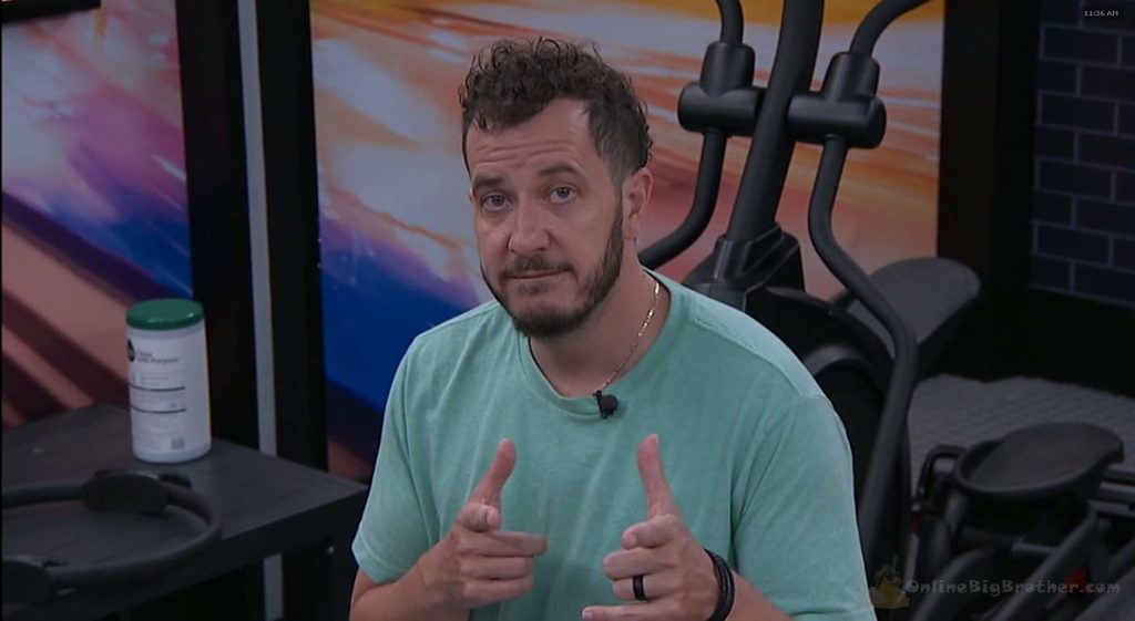 Devens talks to the feed camera alone in the Big Brother 28 gym