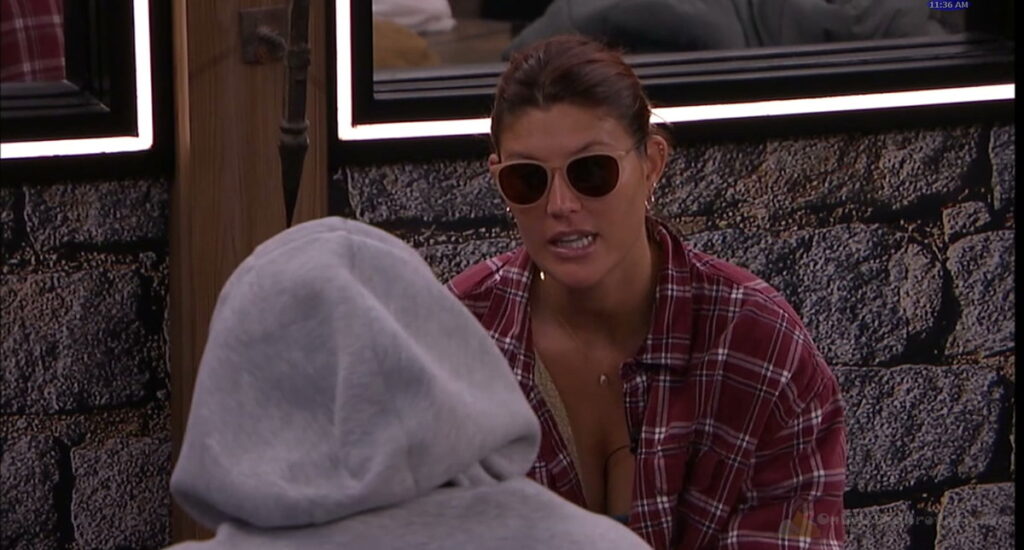 Haley and Kamu, both on the block, talking late in the Have-Not room