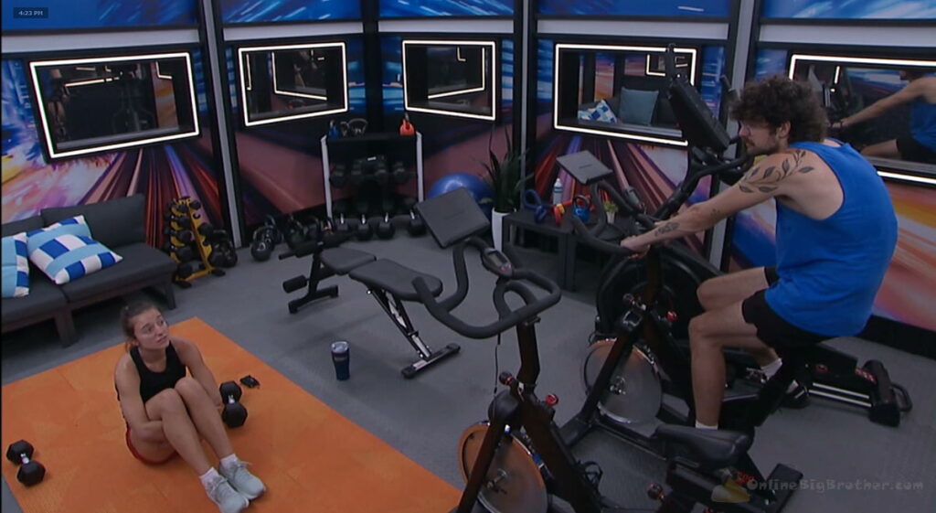 Barrett and Mallory working through a Final 9 scenario in the Big Brother 28 gym