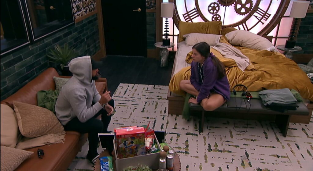 Kamu campaigning to Mallory in the Big Brother 28 HOH room