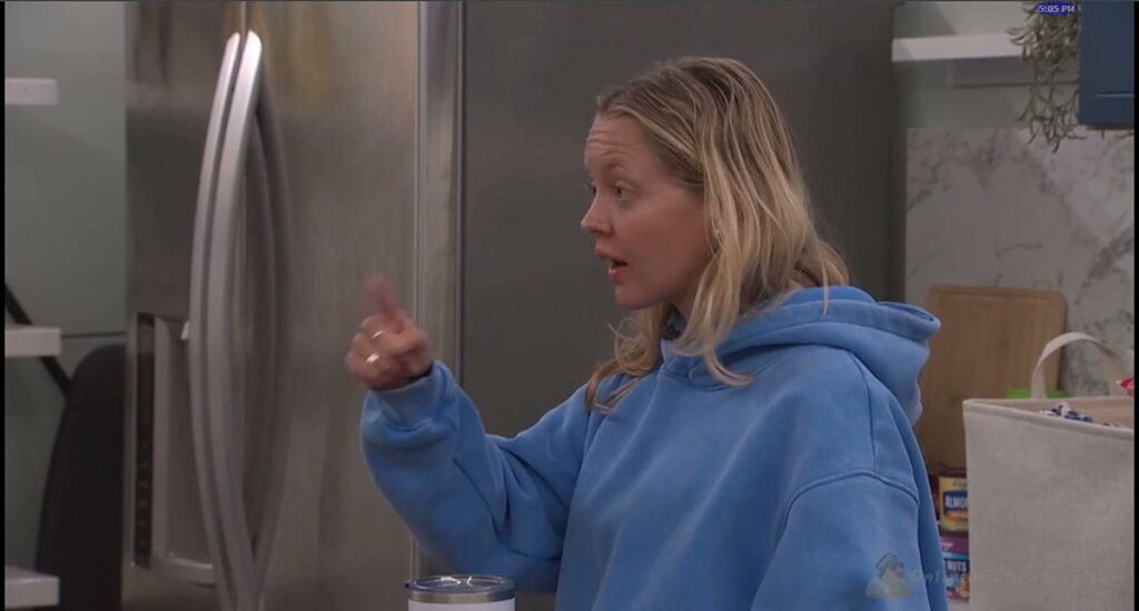 Mallory listening as Melody talks about Drew and Barrett in the storage room